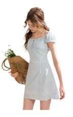 Embroidered A-Line Short Sleeve Dress
