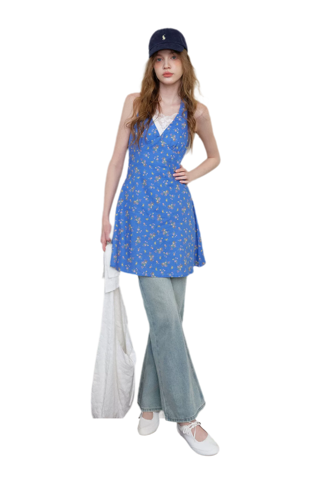 Romantic French Halter V-neck Floral Dress
