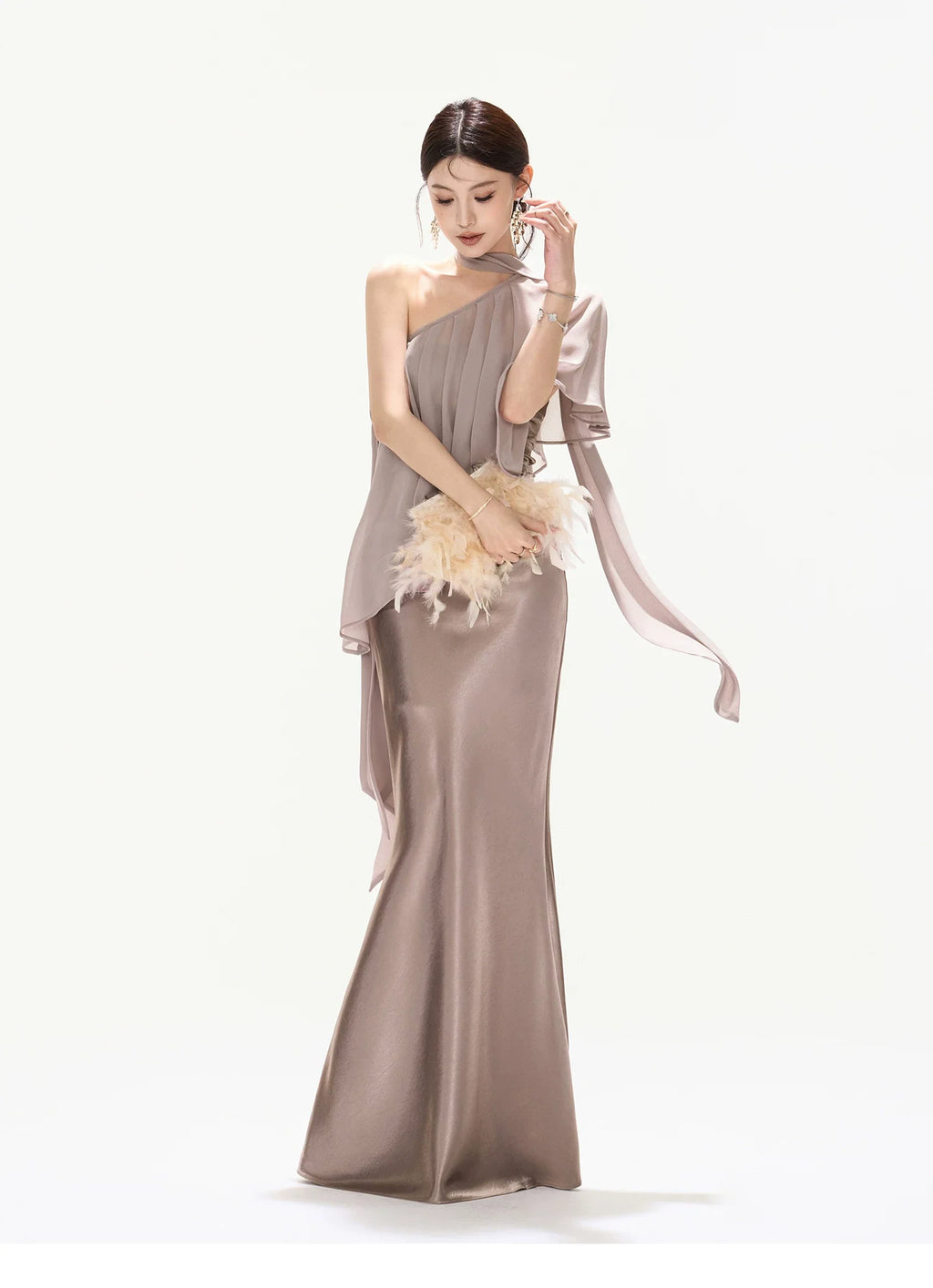 Amber Glow High-Waist Fishtail Satin Skirt
