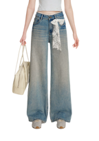 Lace-Trimmed Wide-Leg Denim Pants