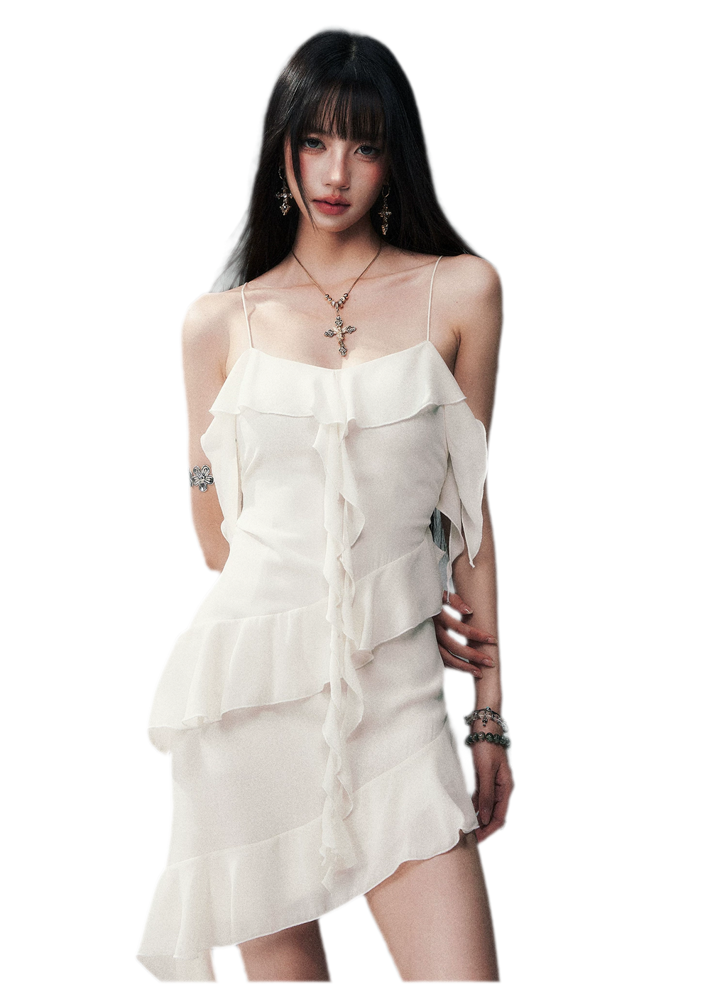 Ruffled Asymmetric Cami Dress