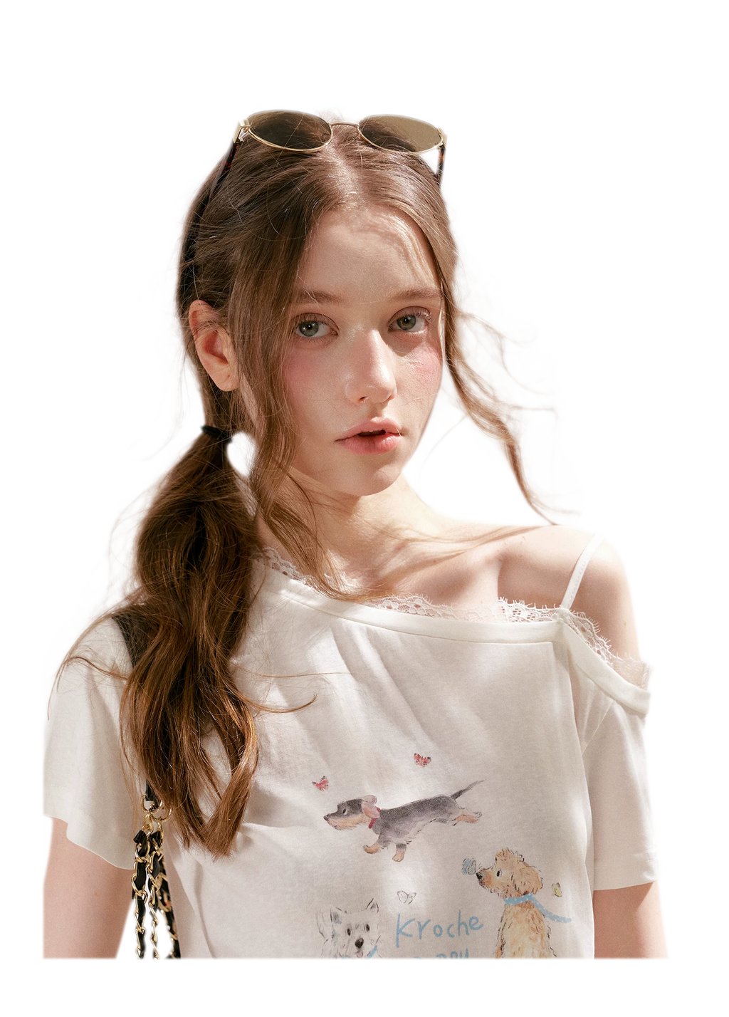 Tencel Lace Puppy Print T-Shirt