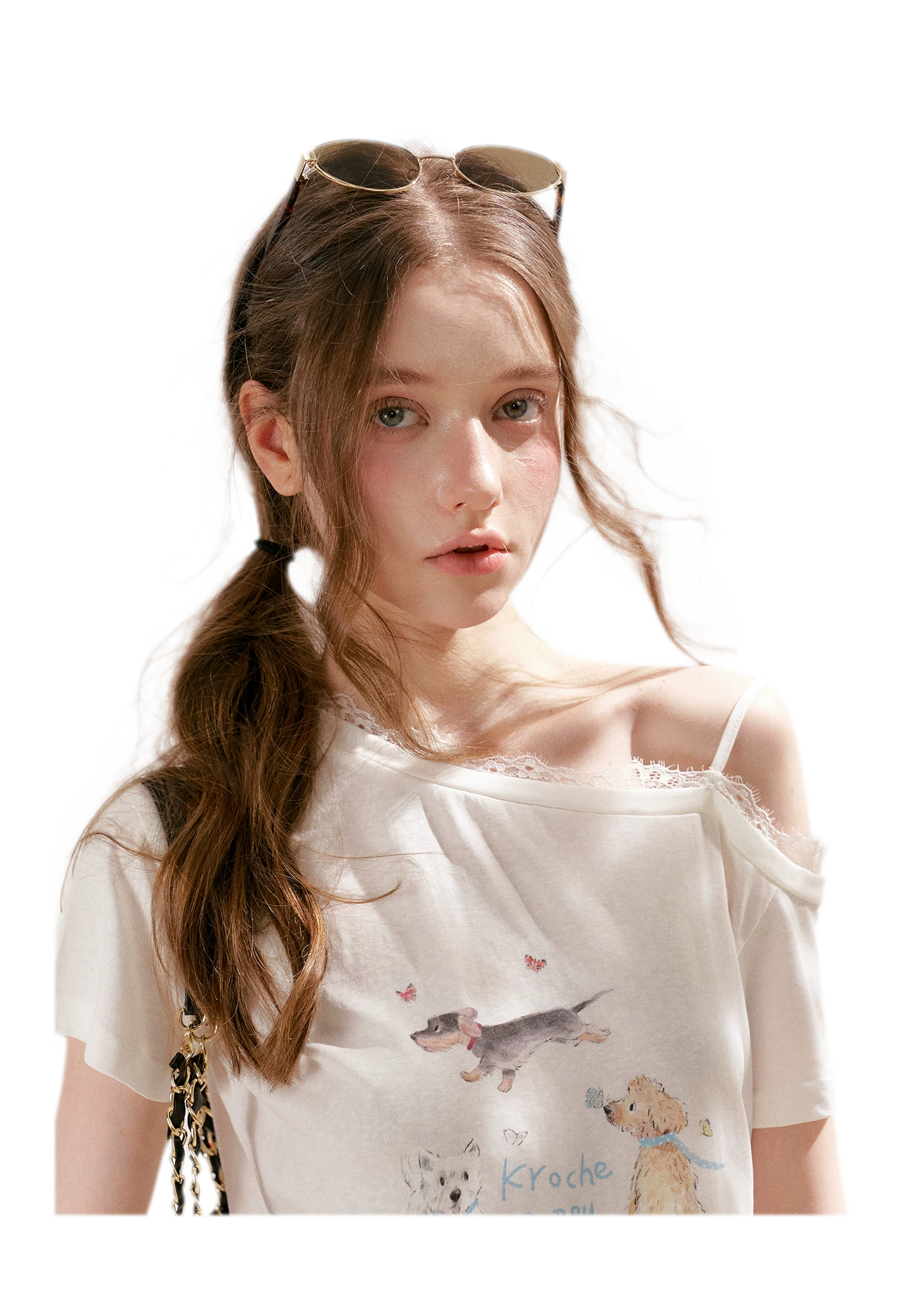 Tencel Lace Puppy Print T-Shirt
