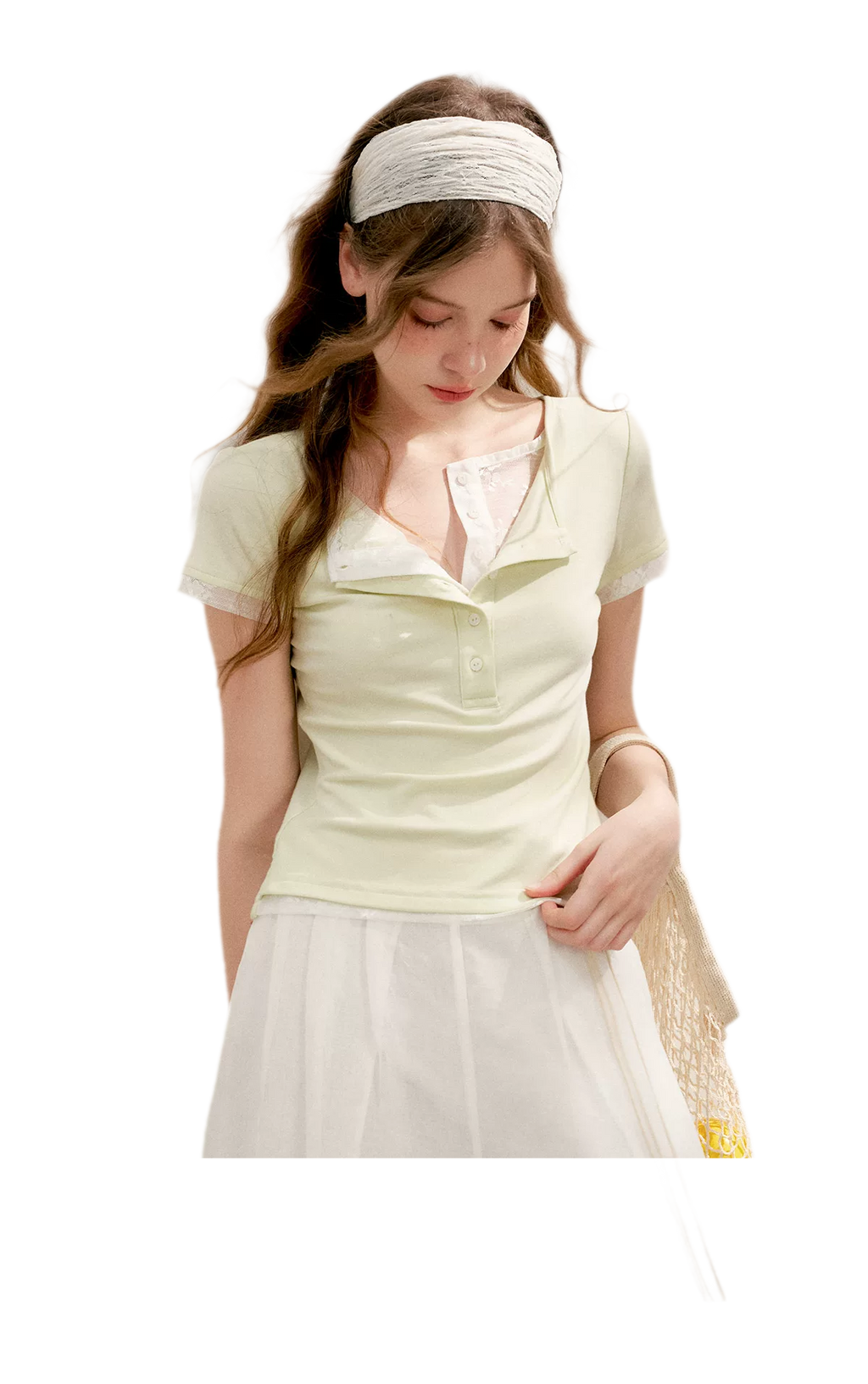 Double-Layer Collar Lace T-Shirt
