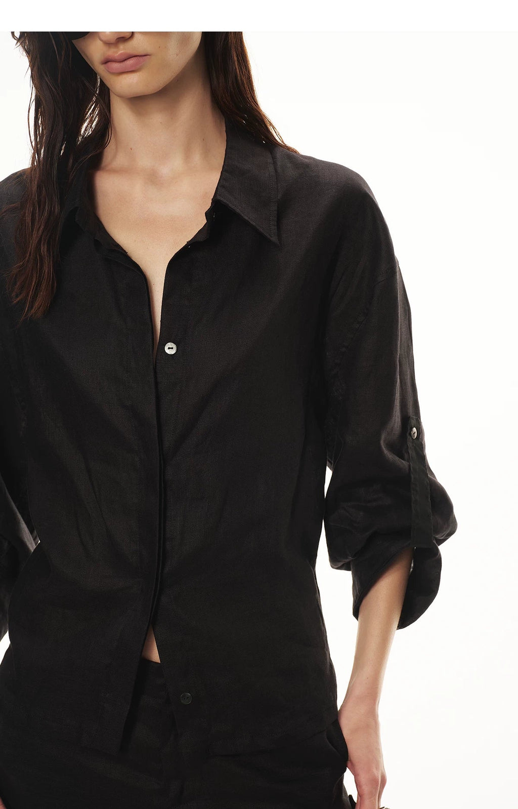 Linen Waist-Defined Shirt & Low-Rise Rolled Shorts Set