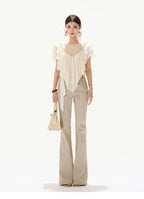 Slim Fit Flared Cotton Blend Pants