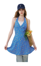 Romantic French Halter V-neck Floral Dress