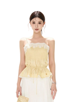 South France Holiday Lace Trim Waist-Cinched Camisole