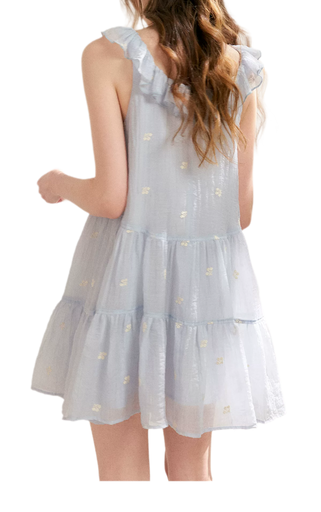 Tencel Embroidered Ruffle A-line Dress