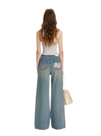 Lace-Trimmed Wide-Leg Denim Pants