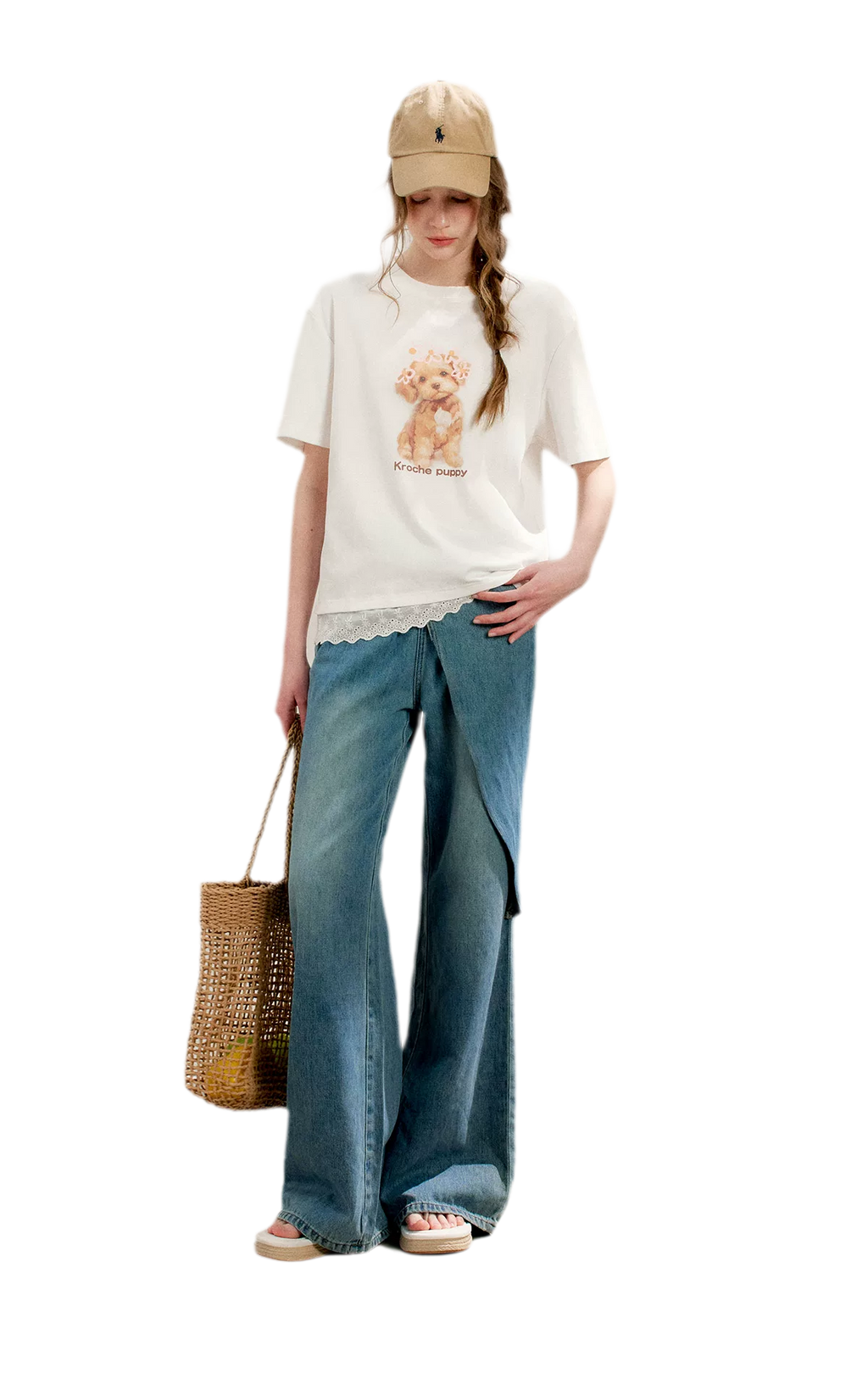 Soft Cotton Wide-Leg Jeans with Bow Detail