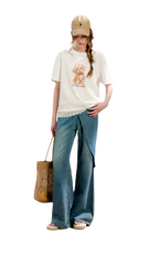 Soft Cotton Wide-Leg Jeans with Bow Detail