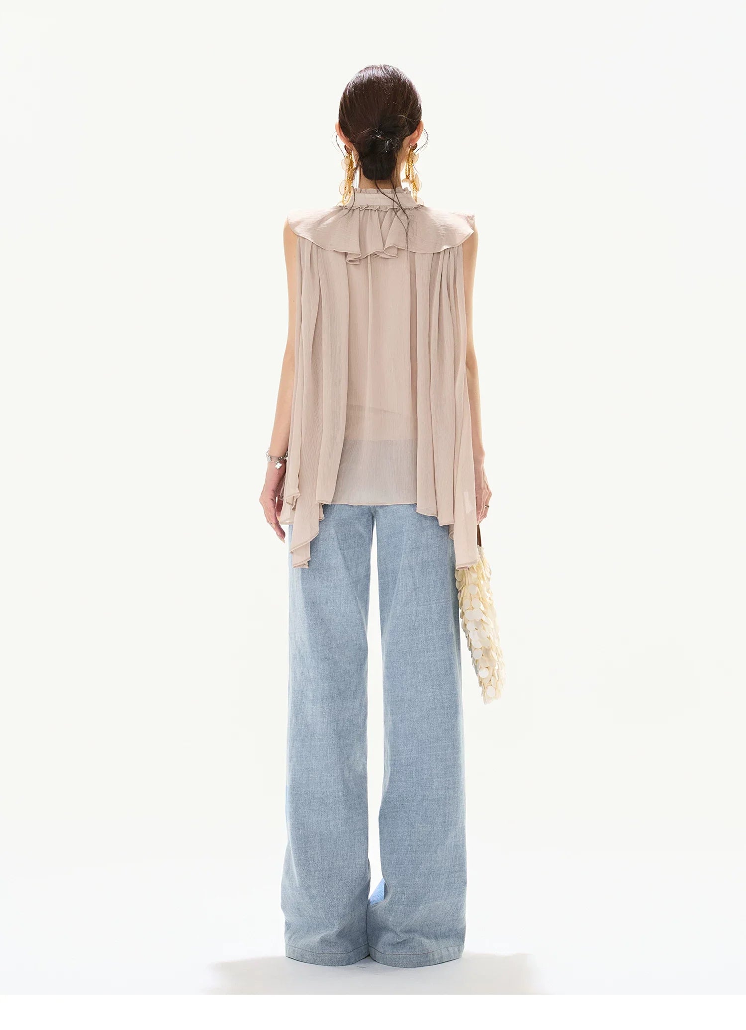 90s Vintage Washed Metal Button Wide-Leg Denim Pants