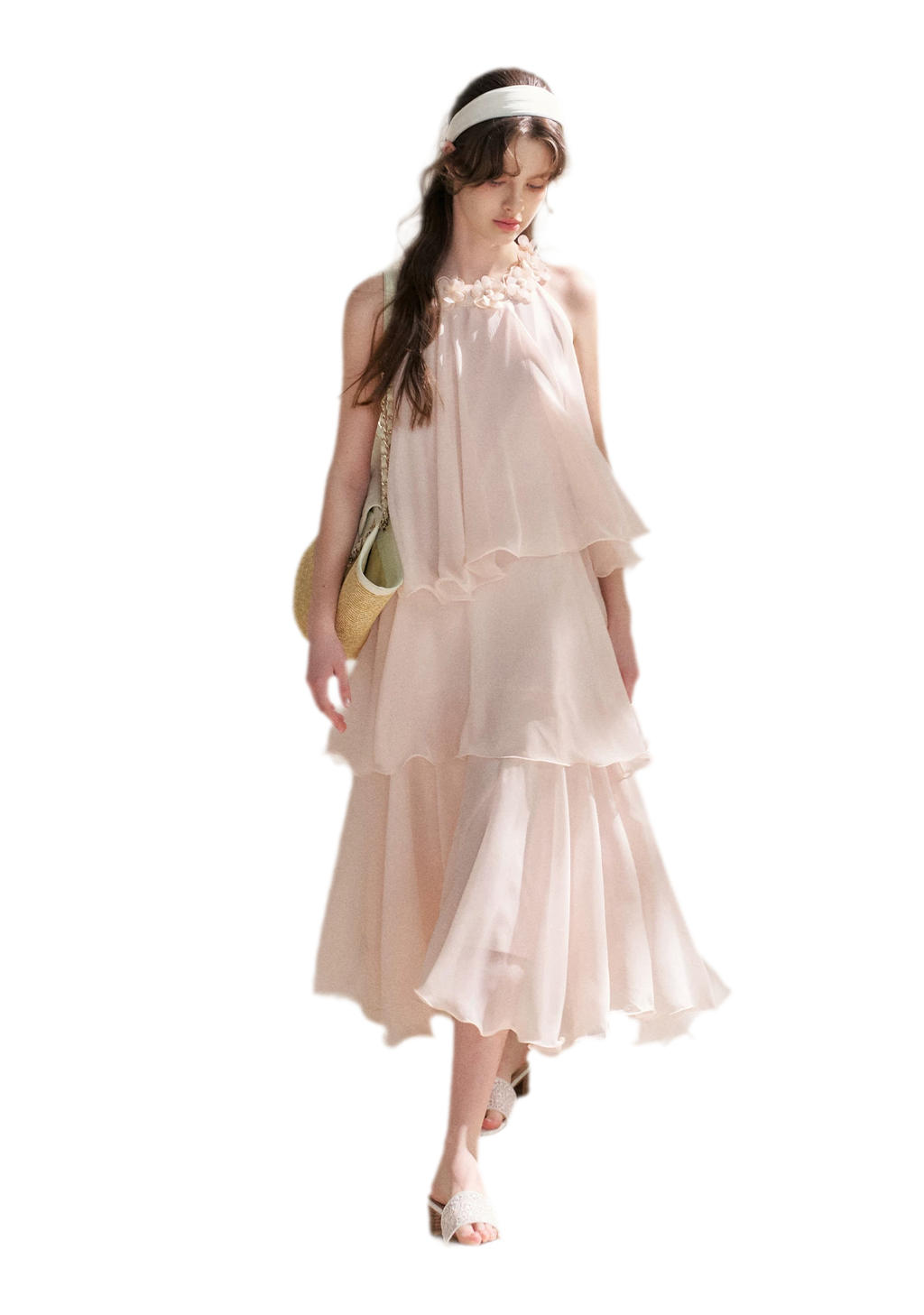 Chiffon Floral Halter Long Dress