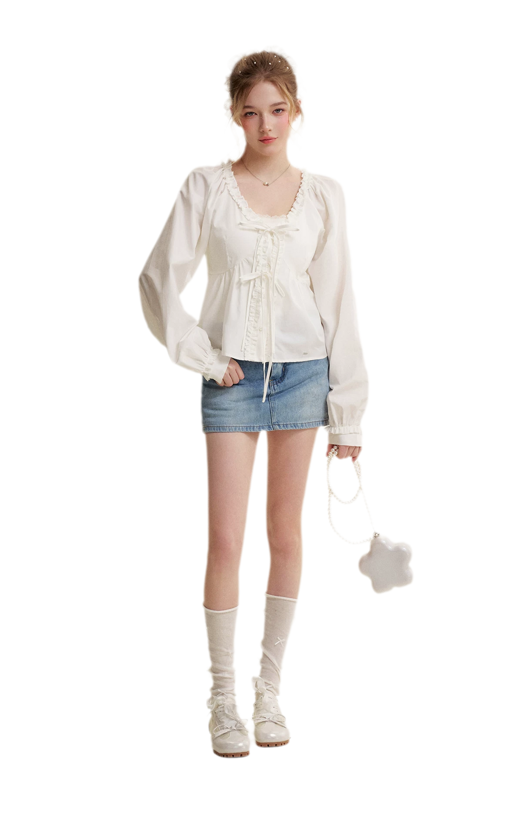 Bow A-Line Denim Skirt