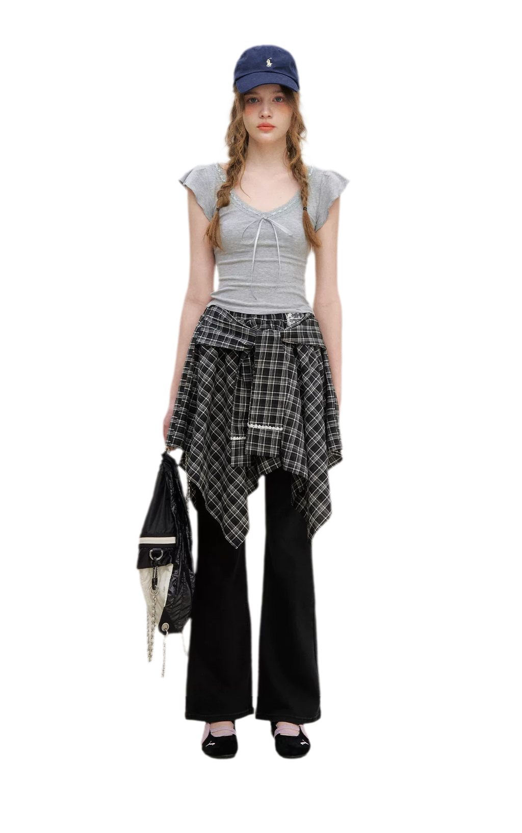 Asymmetric Lace Patchwork Plaid Skirt/Top