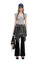 Asymmetric Lace Patchwork Plaid Skirt/Top
