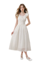 Embroidered Flutter Sleeve Dress
