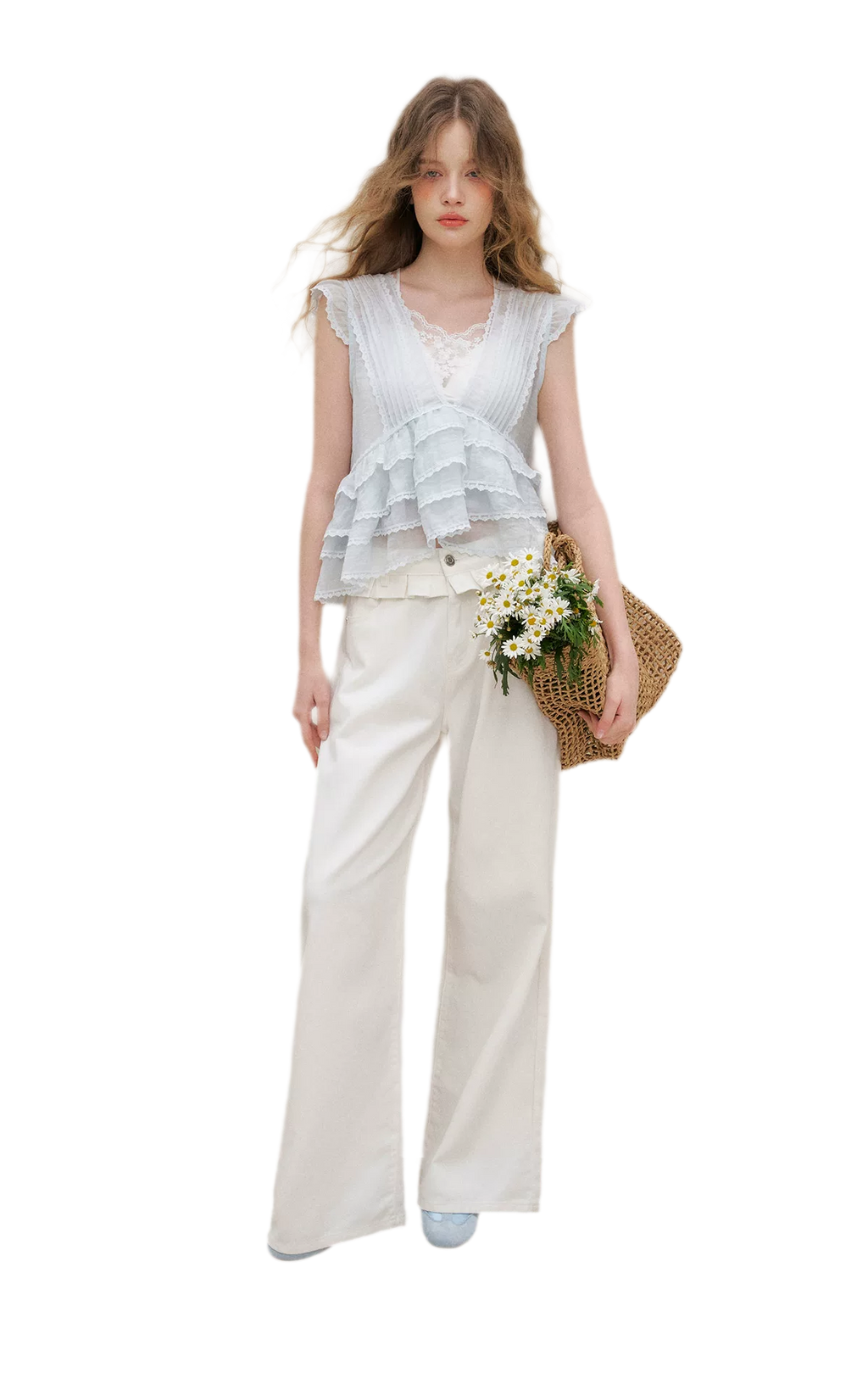 Organza Lace Ruffle Sleeveless Top
