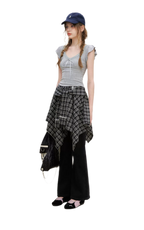 Asymmetric Lace Patchwork Plaid Skirt/Top