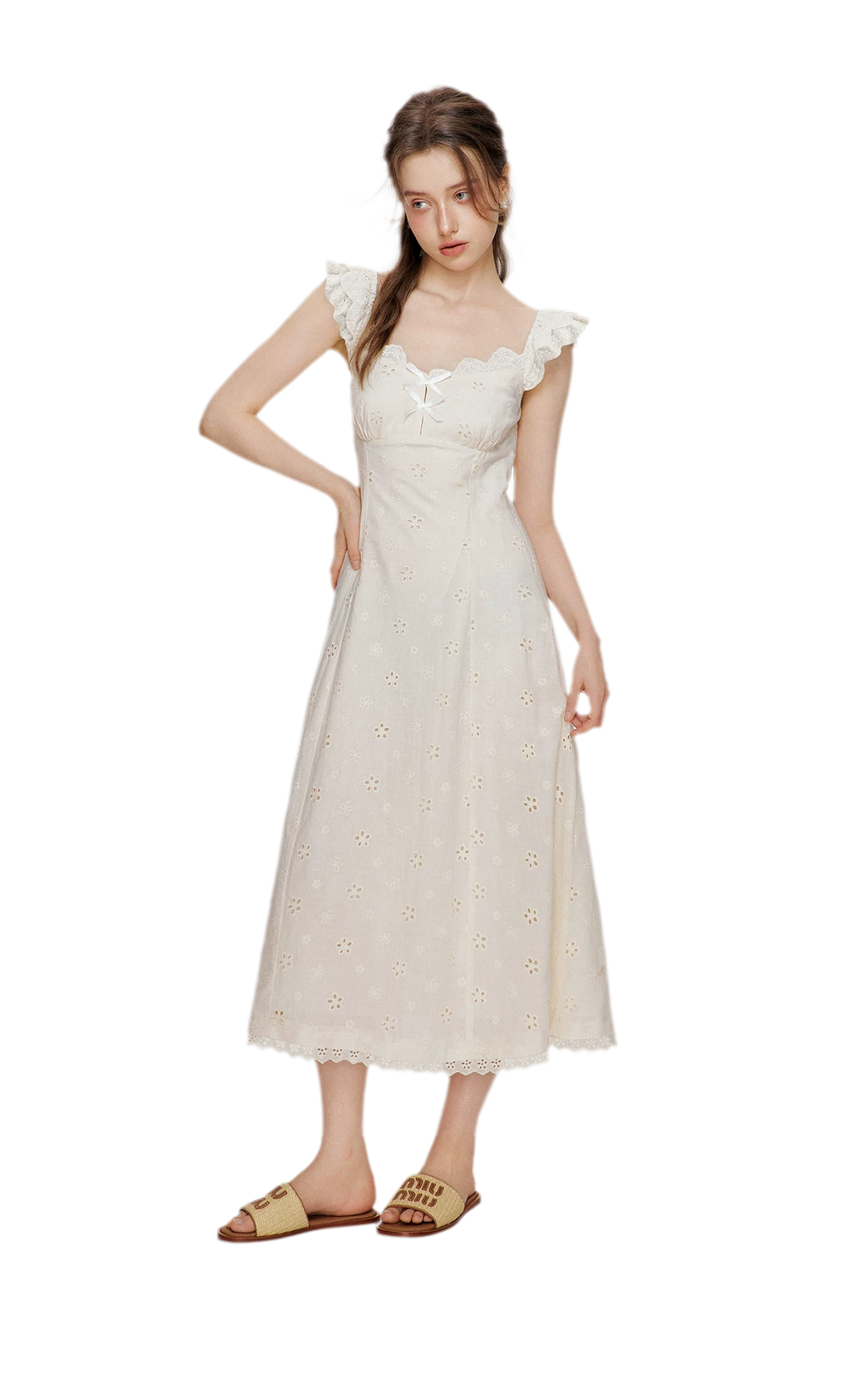 Embroidered Lace Flutter Sleeve Dress