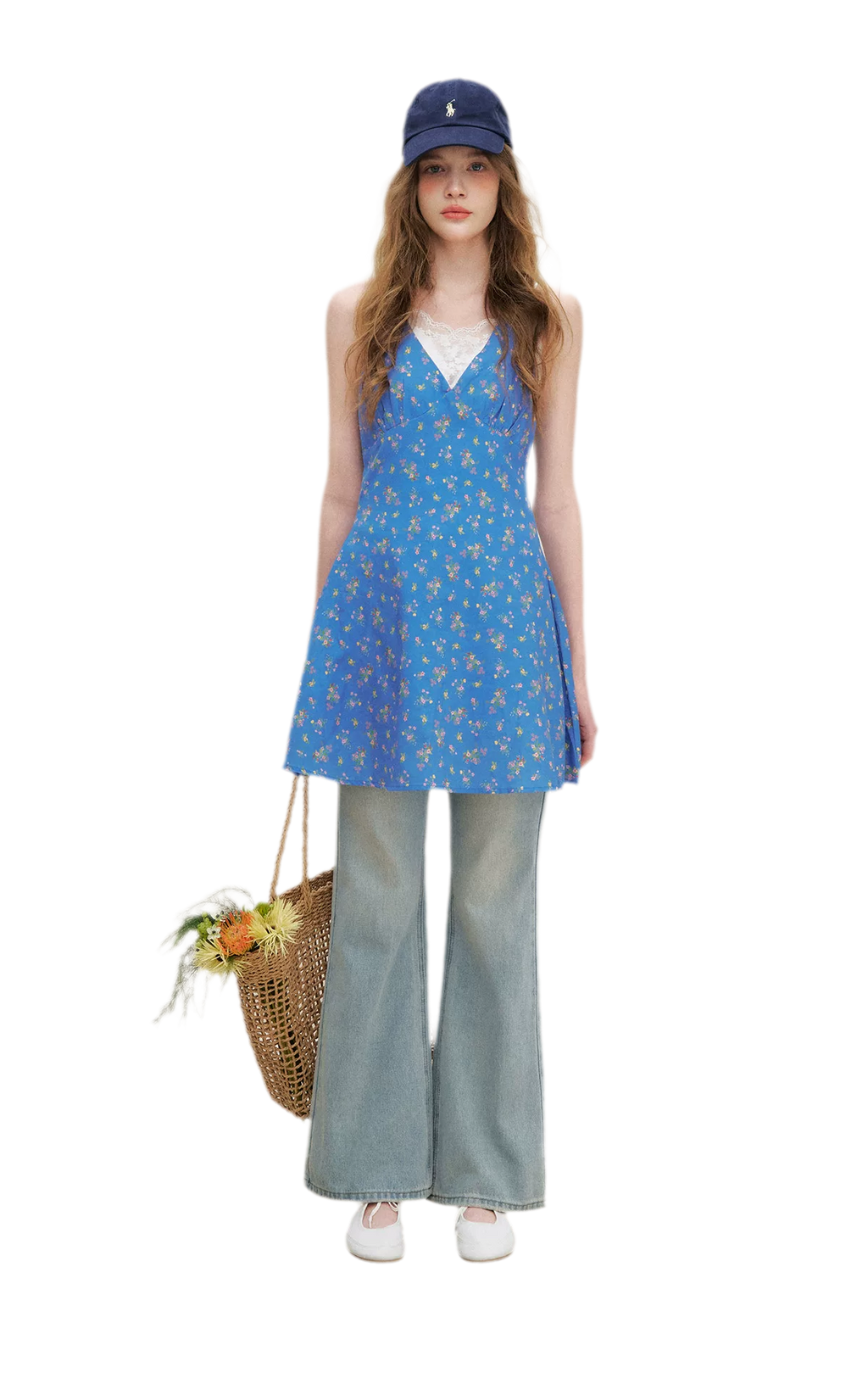 Romantic French Halter V-neck Floral Dress