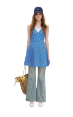 Romantic French Halter V-neck Floral Dress