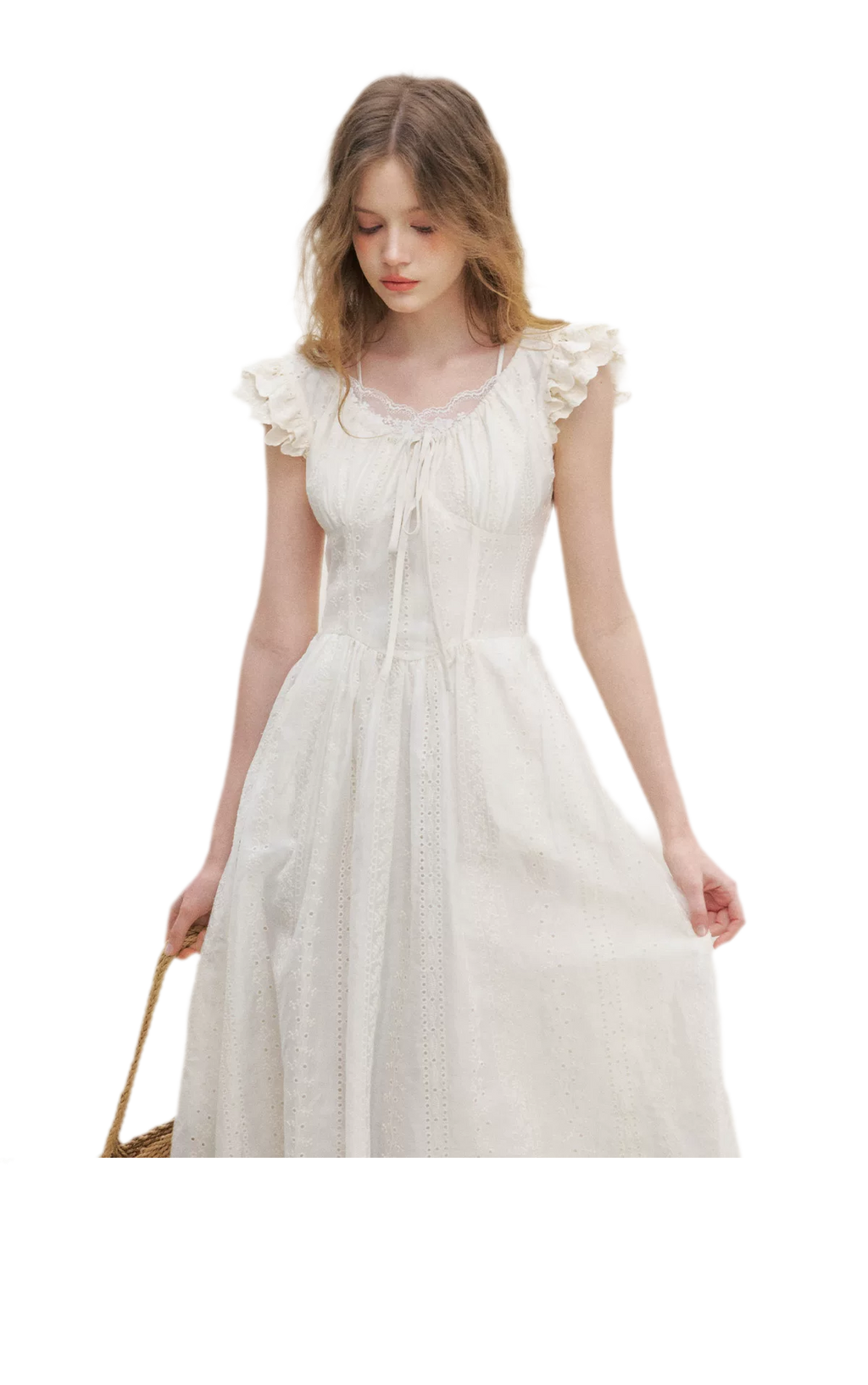 Embroidered Flutter Sleeve Dress
