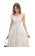 Embroidered Flutter Sleeve Dress