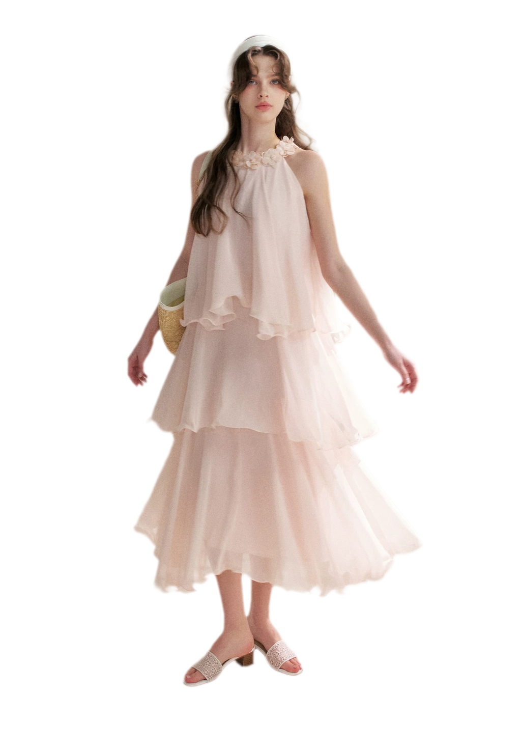Chiffon Floral Halter Long Dress