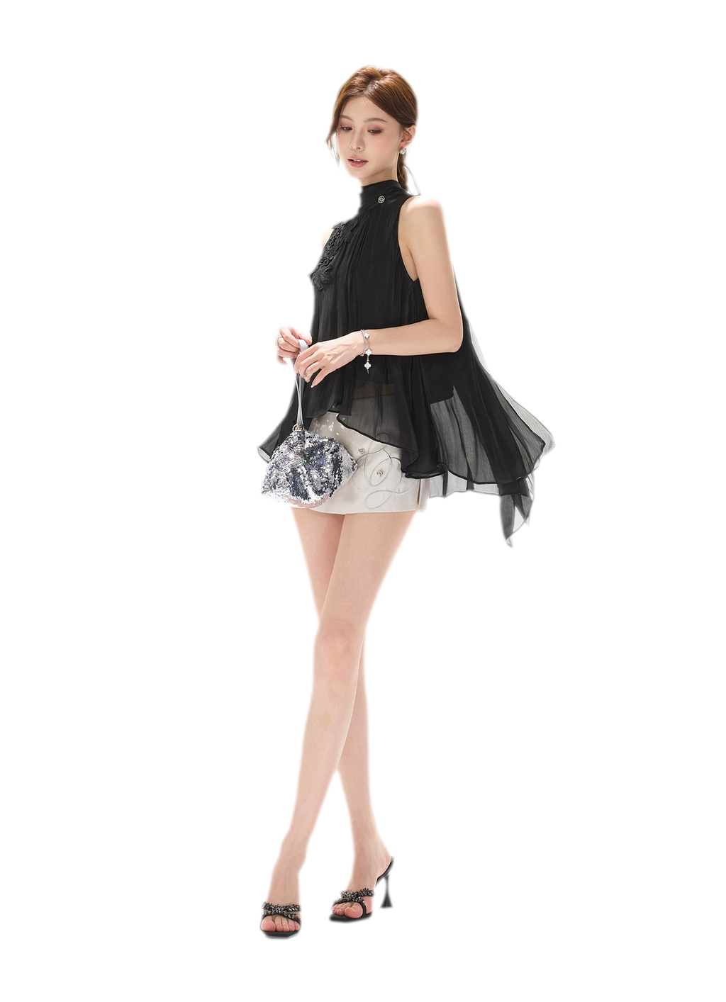 Embellished Satin Mini Skort