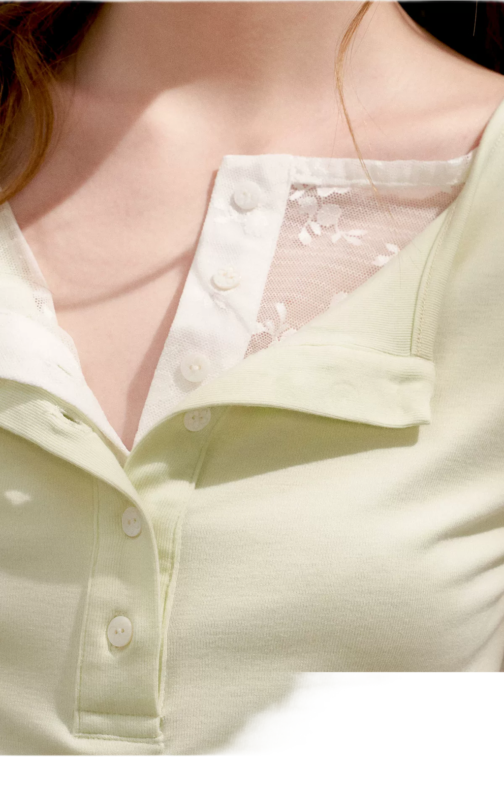 Double-Layer Collar Lace T-Shirt
