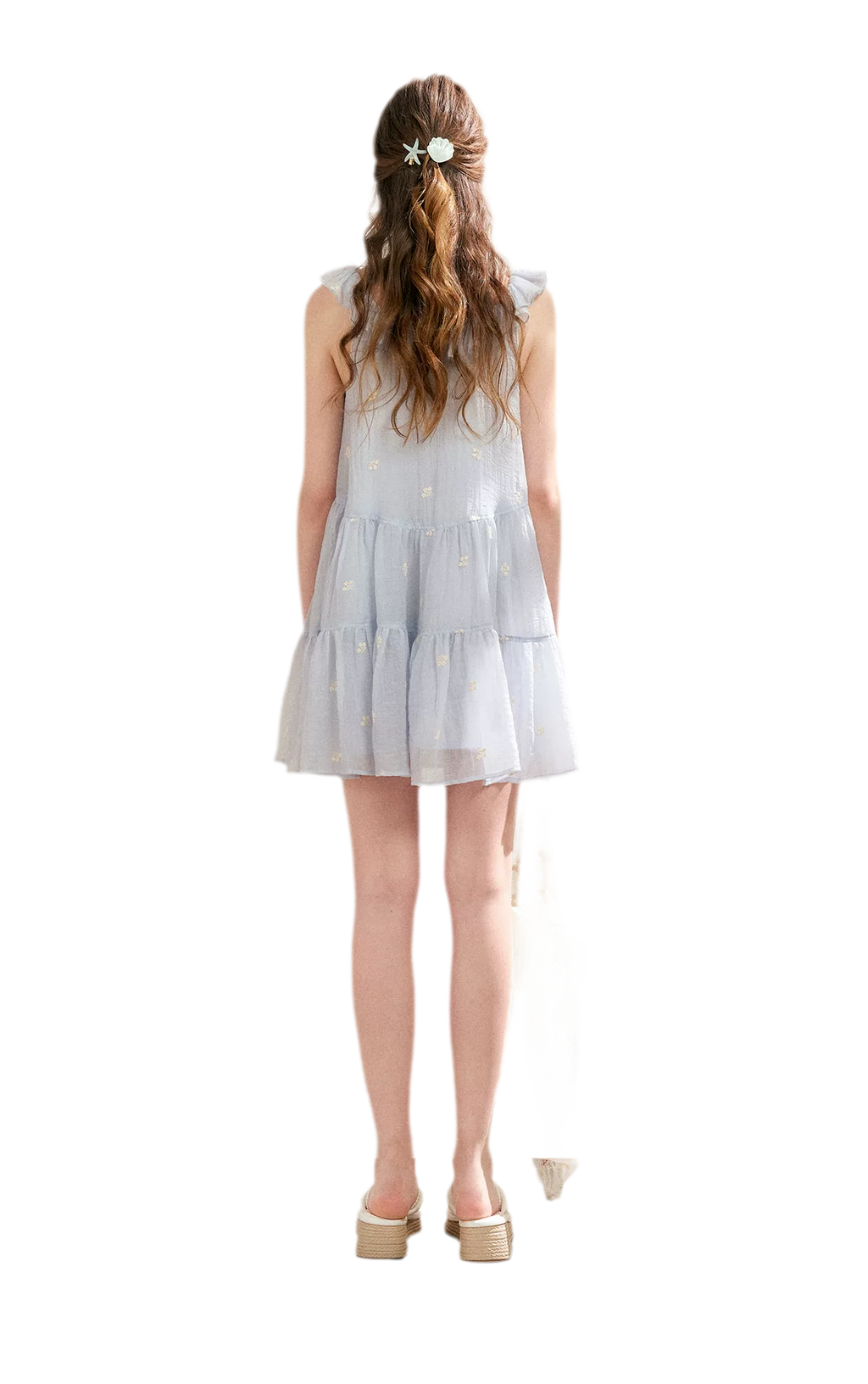 Tencel Embroidered Ruffle A-line Dress