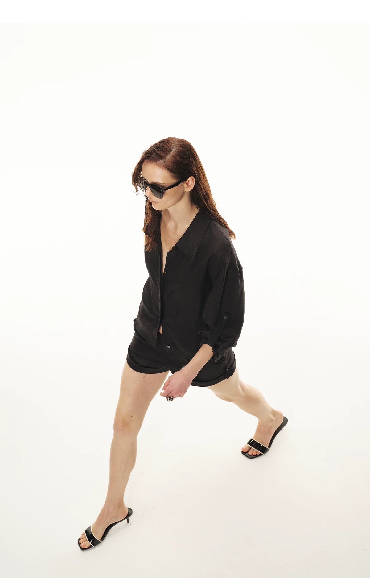 Linen Waist-Defined Shirt & Low-Rise Rolled Shorts Set