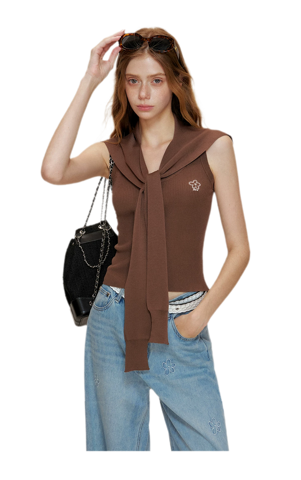 Soft Tencel Navy Shawl Tank