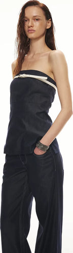 Soft Tencel Denim Fishtail Bustier Top & Pants