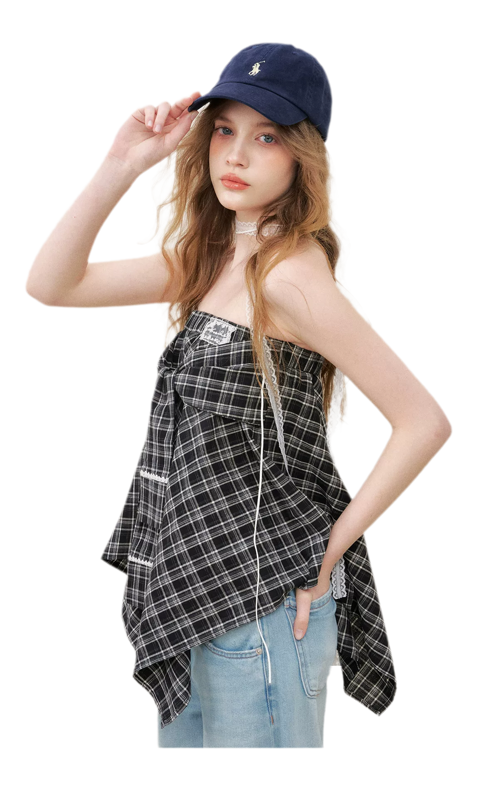Asymmetric Lace Patchwork Plaid Skirt/Top