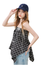 Asymmetric Lace Patchwork Plaid Skirt/Top