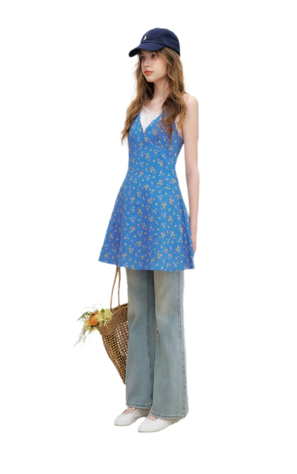 Romantic French Halter V-neck Floral Dress