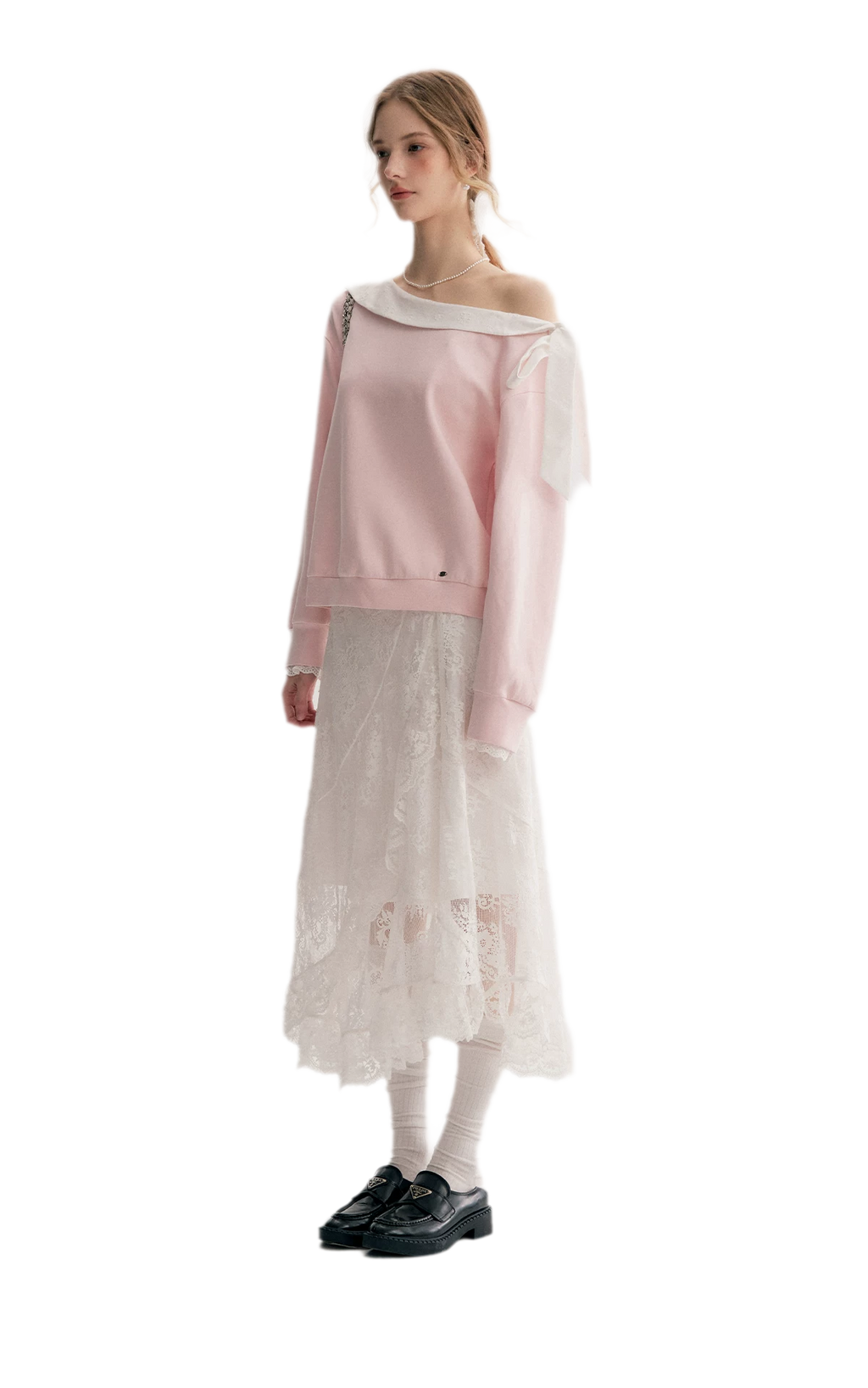 Balletcore Lace Collar Sweatshirt