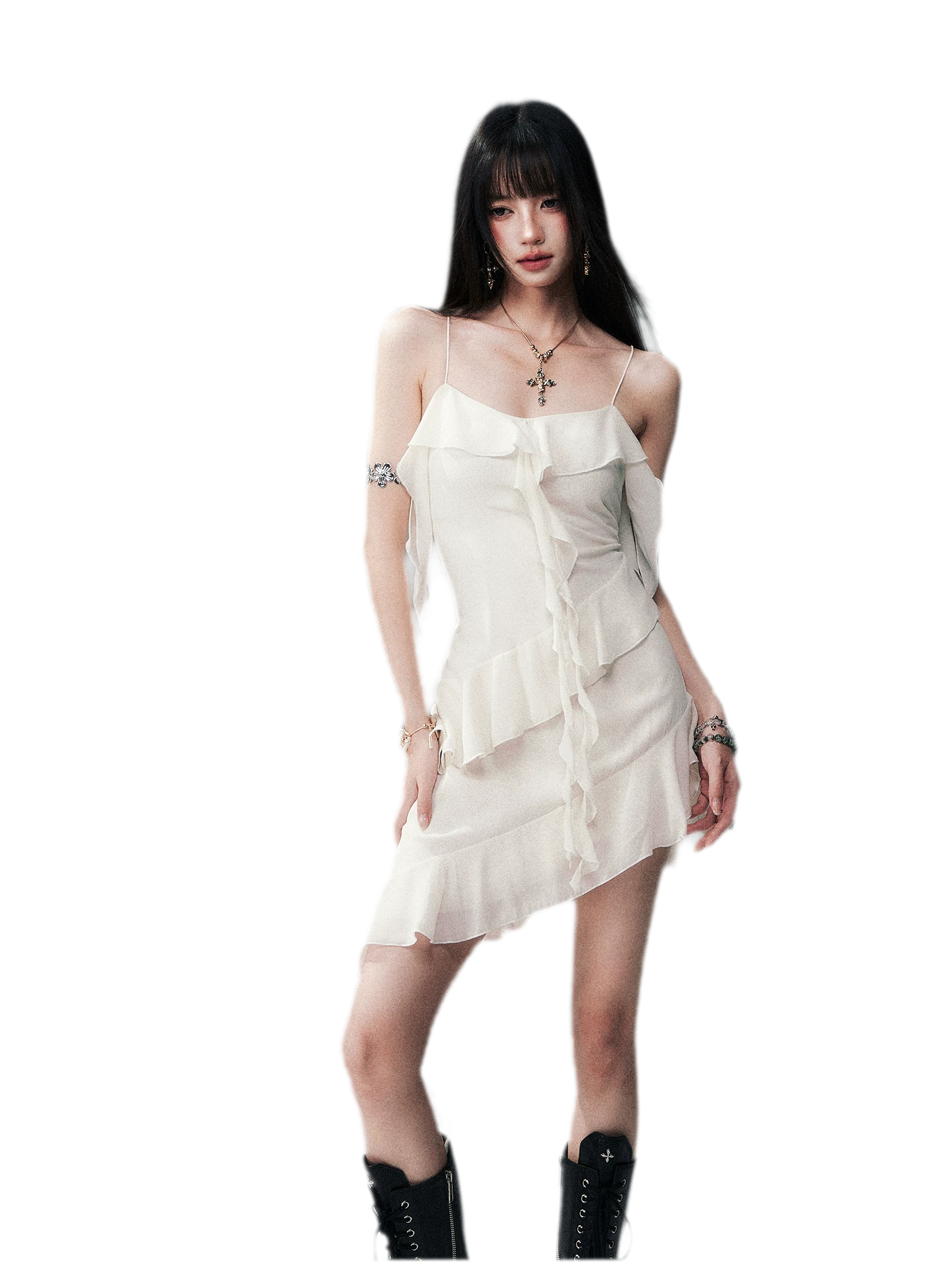 Ruffled Asymmetric Cami Dress