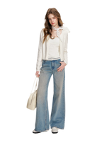 Lace-Trimmed Wide-Leg Denim Pants