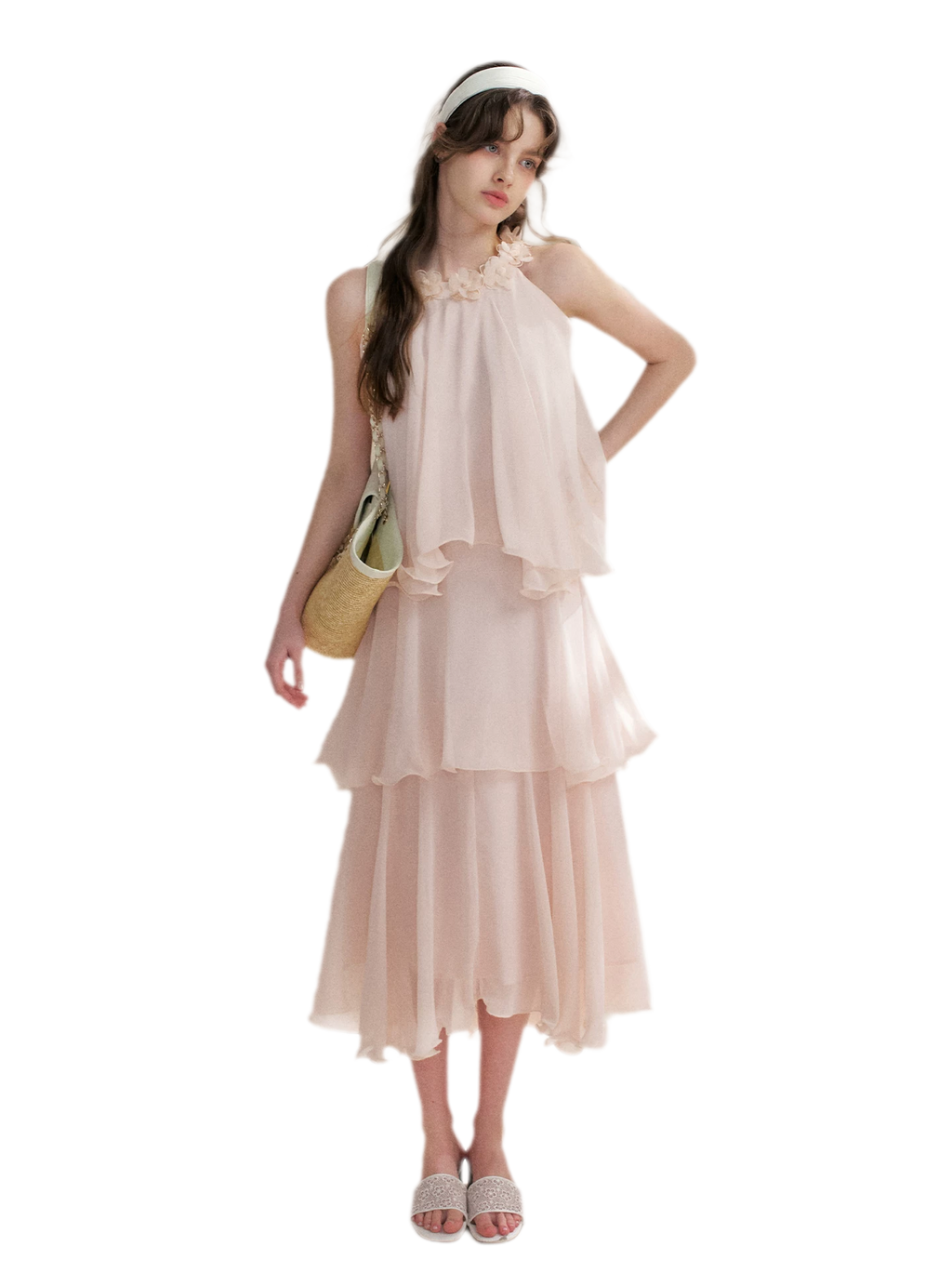 Chiffon Floral Halter Long Dress
