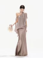 Amber Glow High-Waist Fishtail Satin Skirt