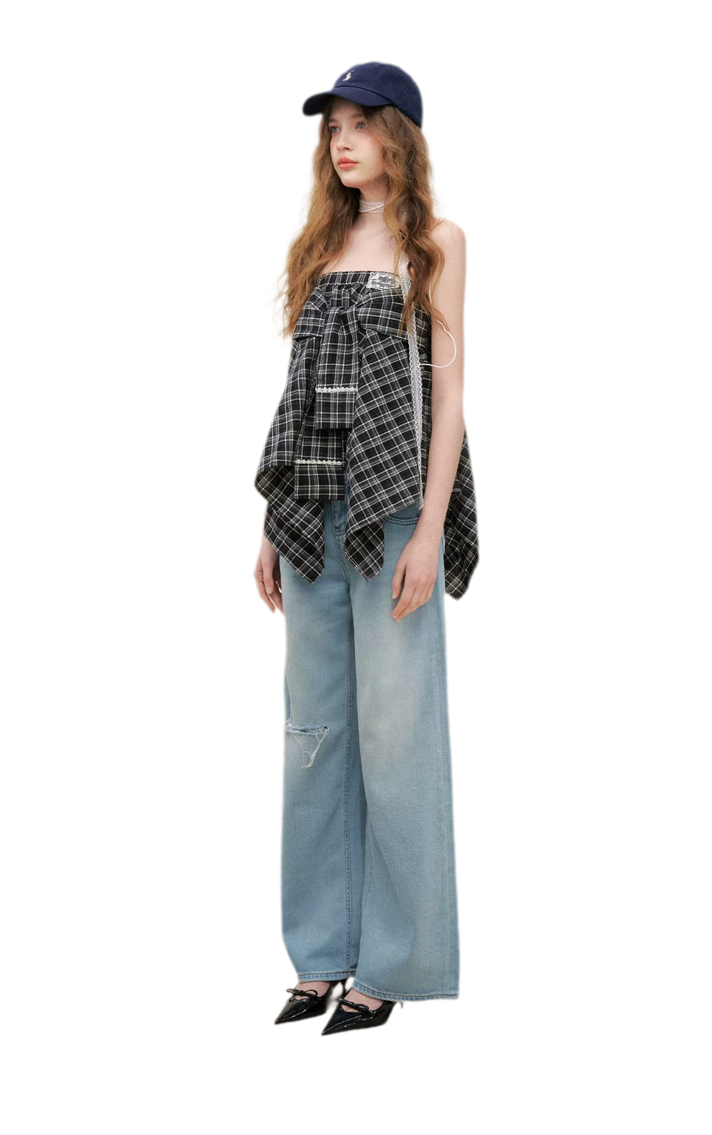 Asymmetric Lace Patchwork Plaid Skirt/Top