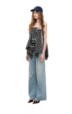 Asymmetric Lace Patchwork Plaid Skirt/Top