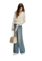 Lace-Trimmed Wide-Leg Denim Pants