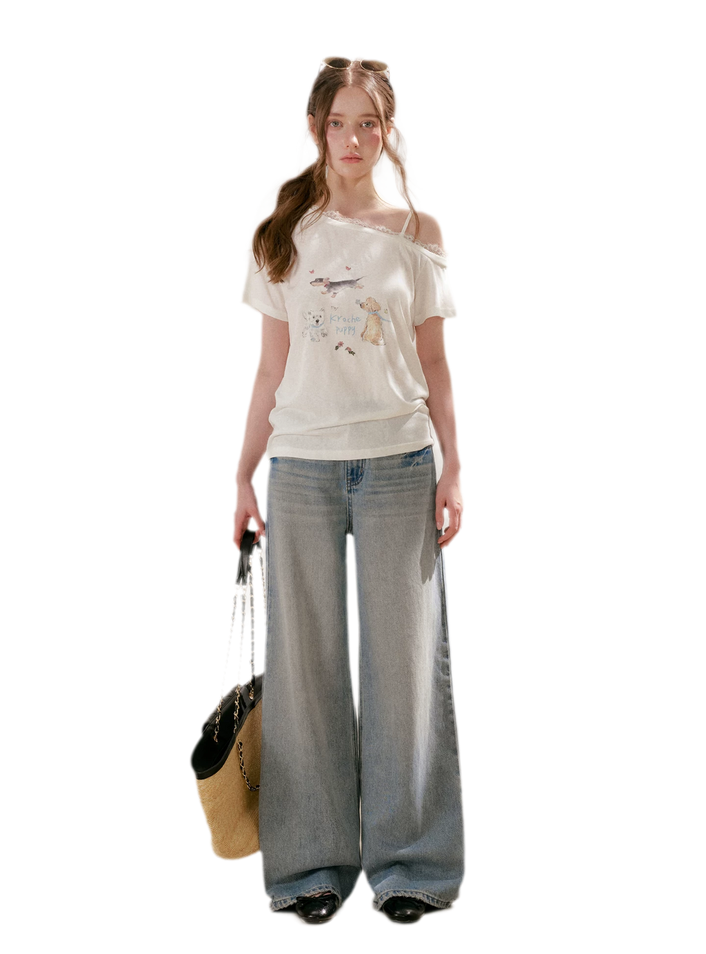 Tencel Lace Puppy Print T-Shirt