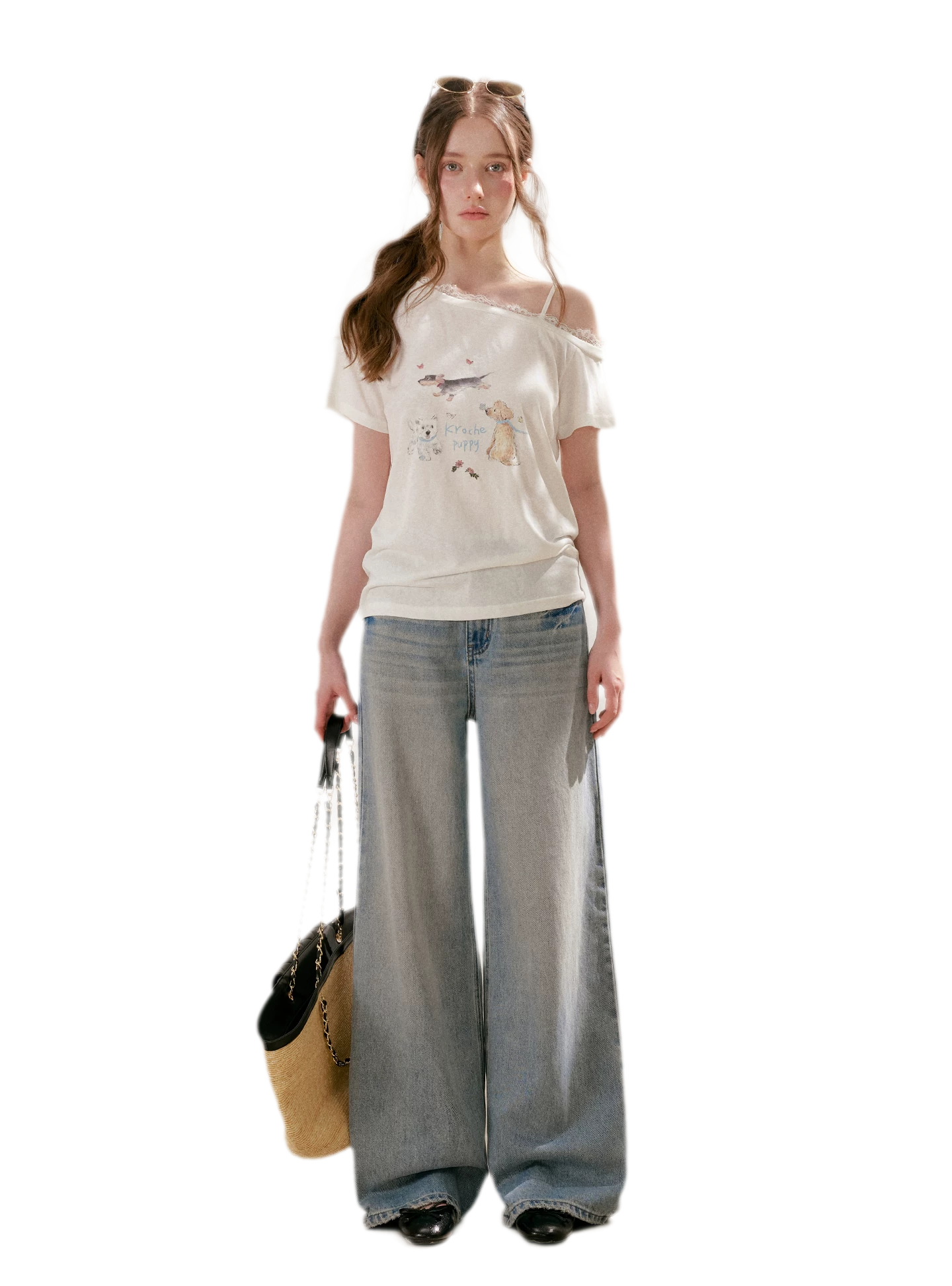 Tencel Lace Puppy Print T-Shirt