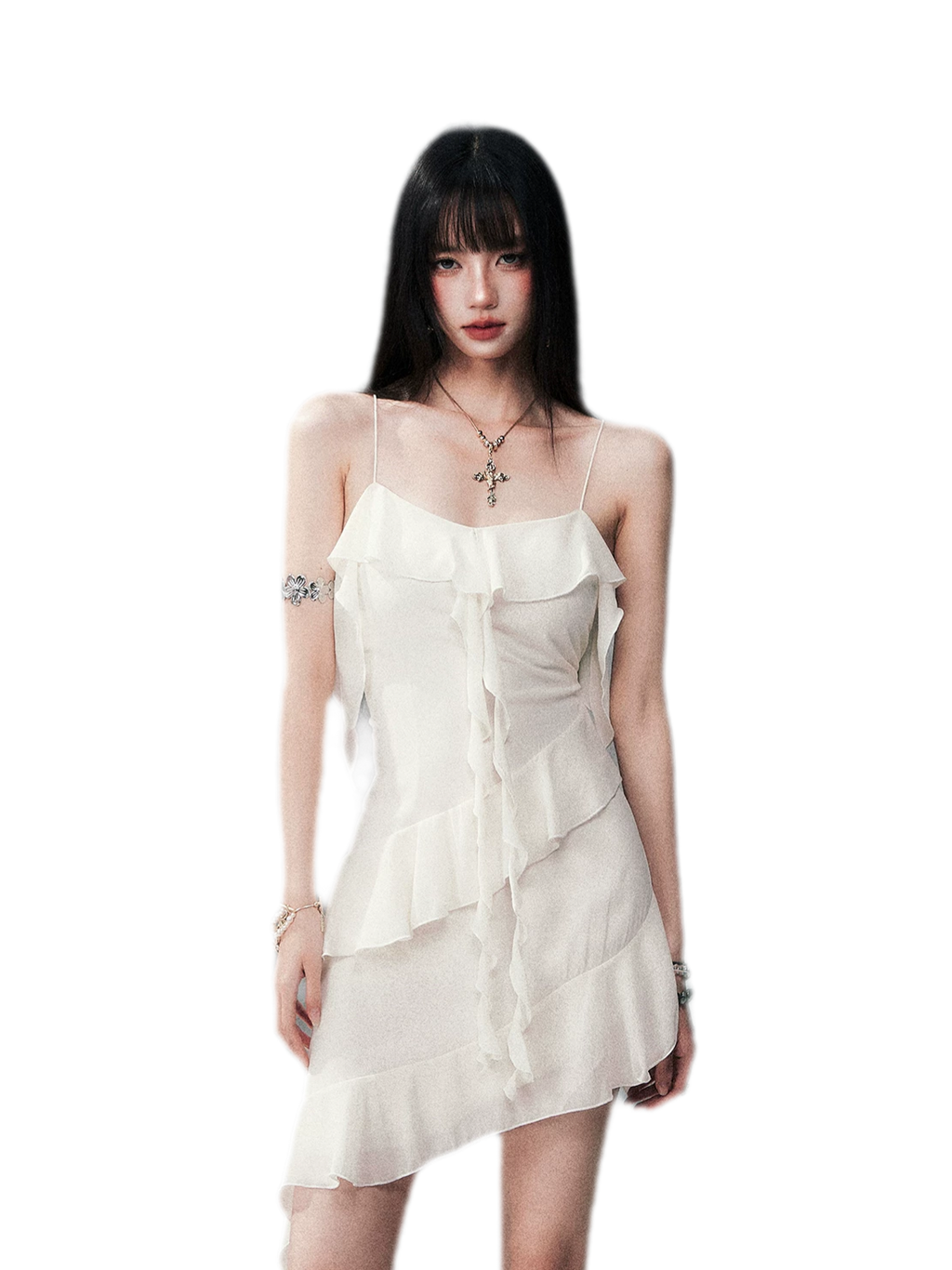 Ruffled Asymmetric Cami Dress